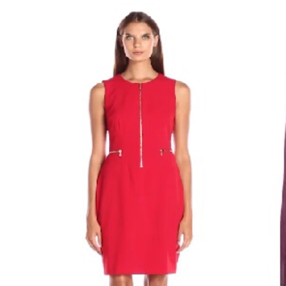 Sleeveless Sheath Dress with flaux pocket. Solid